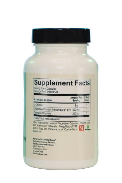 Supplement bottle with label on a light blue background