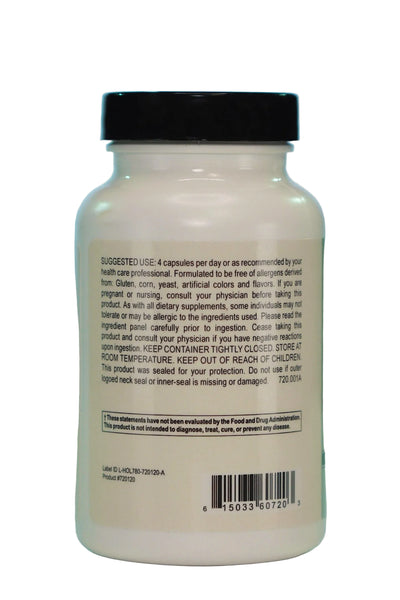 White supplement bottle with black cap on a light blue background